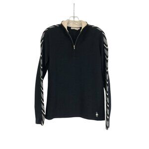 Smartwool Sweater Womens Size Medium Black Beige 1/4 Zip Long Sleeve Apres Ski